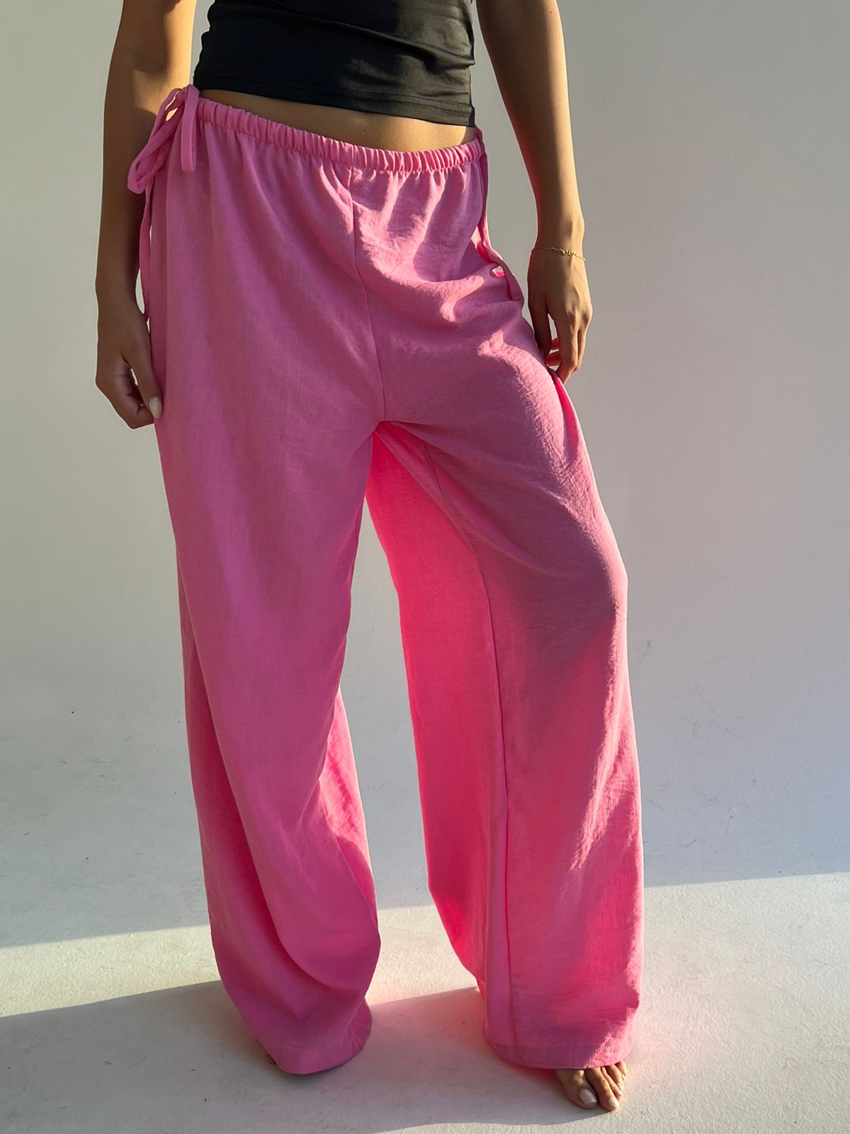 WIDE LEG LINEN PANTS -FUCHSIA-